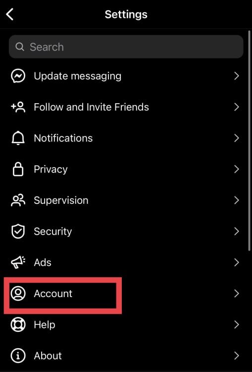 Instagram account settings